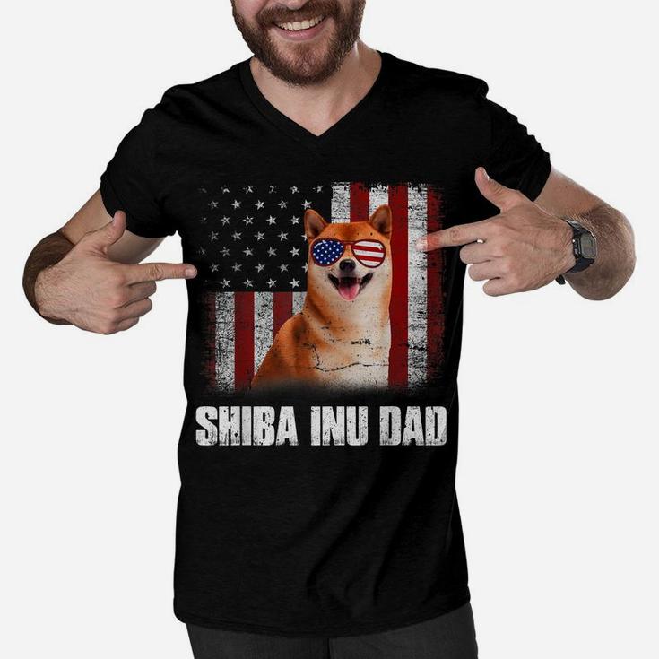 American Flag Best Shiba Inu Dad Ever Tee Dog Dad Men V-Neck Tshirt