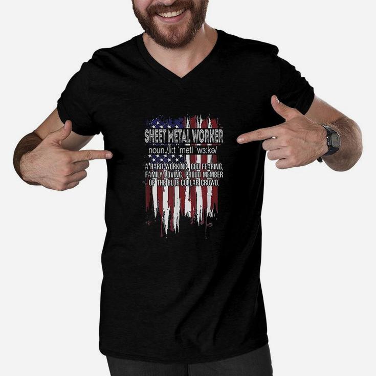 American Flag Sheet Metal Worker Definition Fathers Day Men V-Neck Tshirt