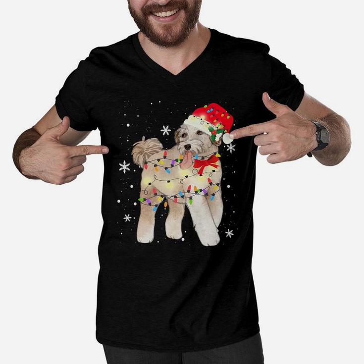 Aussiedoodle Dog Christmas Light Xmas Mom Dad Gifts Men V-Neck Tshirt
