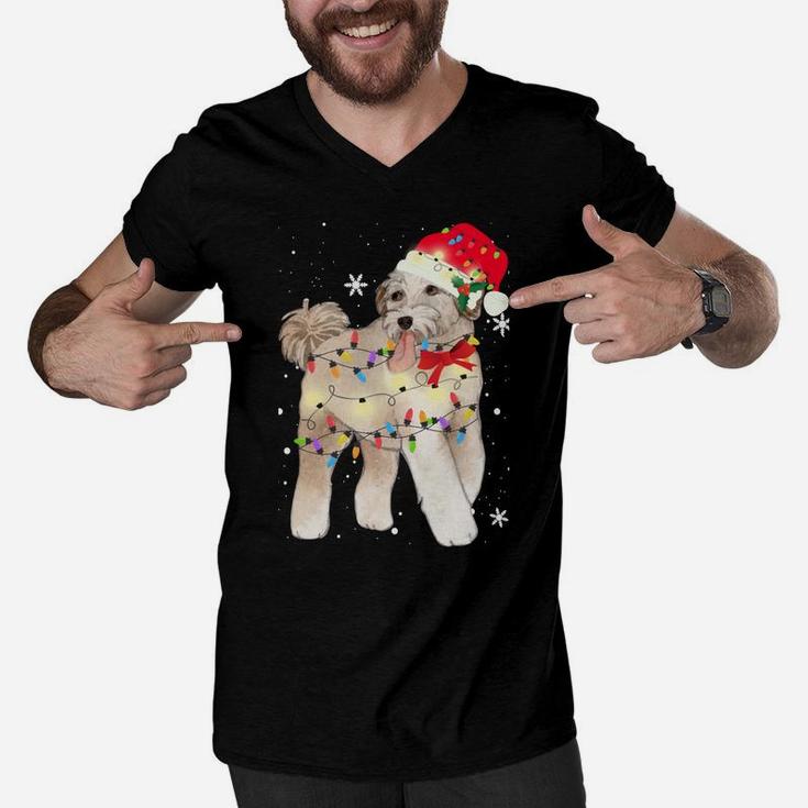 Aussiedoodle Dog Christmas Light Xmas Mom Dad Gifts Men V-Neck Tshirt