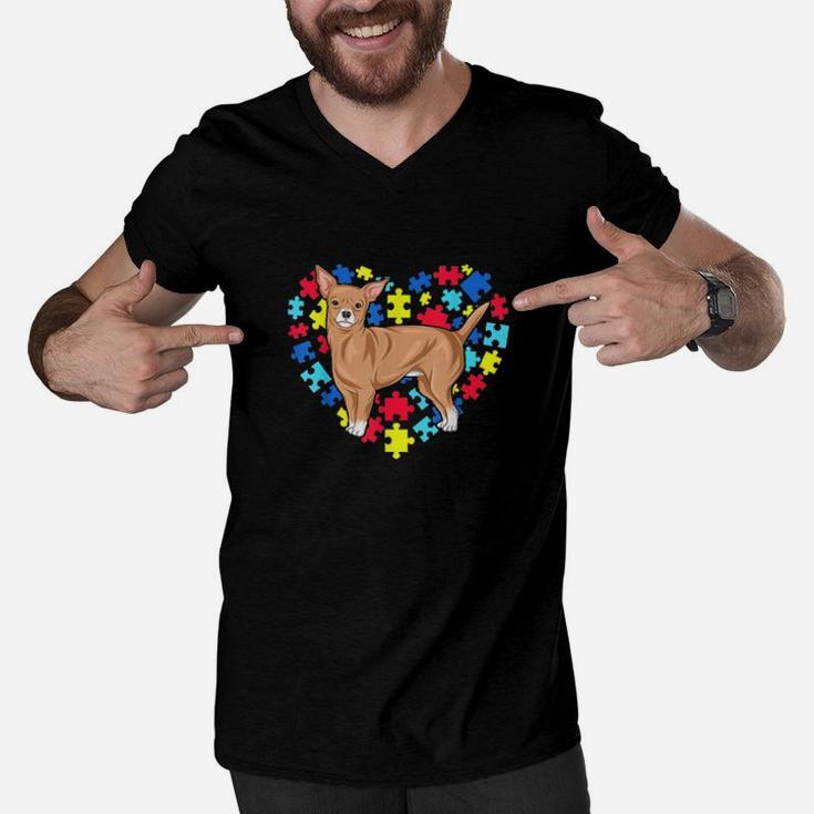 Autism Awareness Chihuahua Dog Mom Dad Valentine Men V-Neck Tshirt