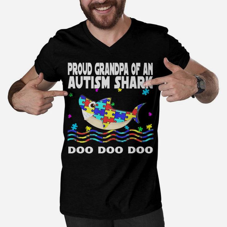 Autism Awareness Shirts Proud Grandpa Of An Autism Shark Men V-Neck Tshirt