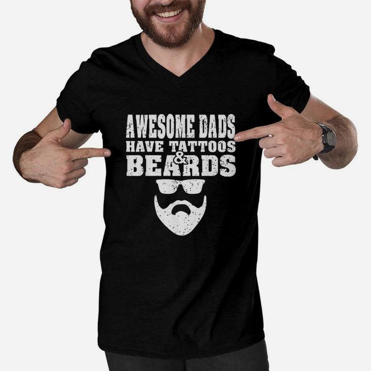 Awesome Dads Have Tattoos And Beards Vintage Men V-Neck Tshirt