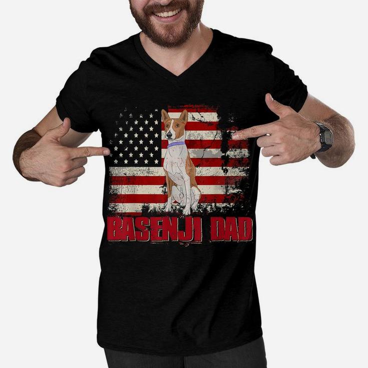 Basenji Dad American Flag 4Th Of July Dog Lovers Men V-Neck Tshirt