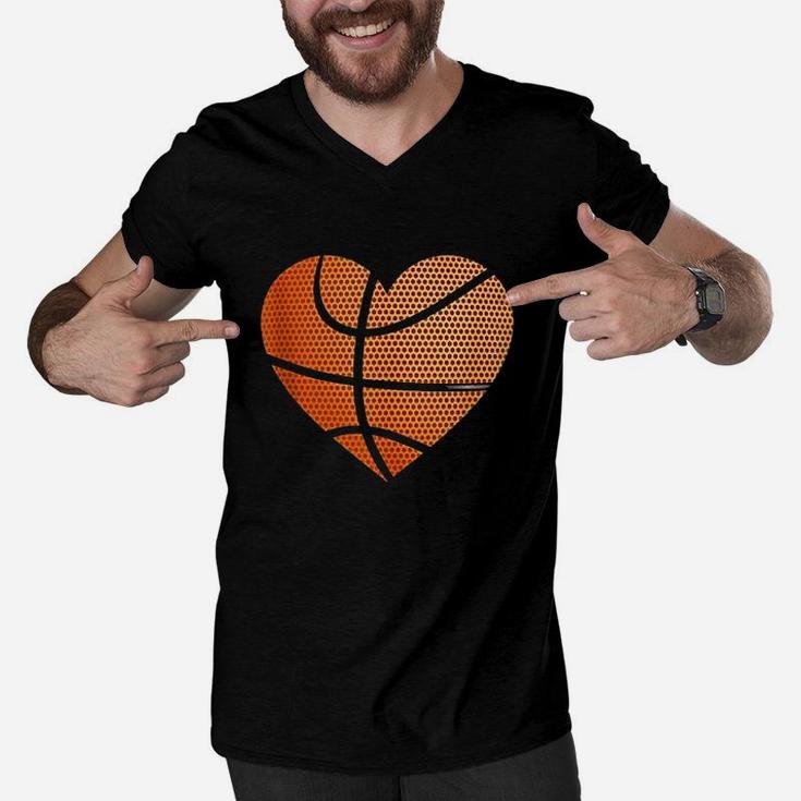 Basketball Ball Love Heart Mom Dad Sports Player Fun Gift Men V-Neck Tshirt