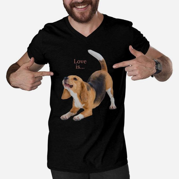 Beagle Shirt Beagles Tee Love Is Dog Mom Dad Puppy Pet Cute Men V-Neck Tshirt