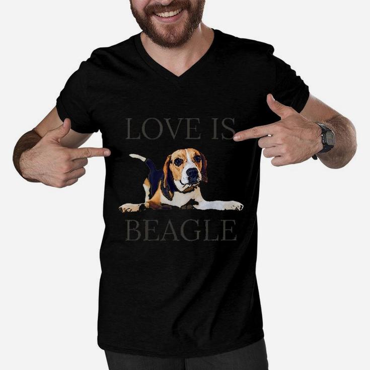 Beagle Women Men Kids Dog Mom Dad Love Is Pet Gift Men V-Neck Tshirt