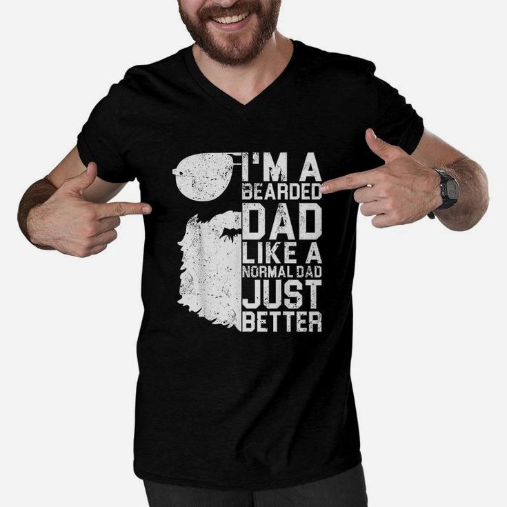 Bearded Dad Funny Beard Humor Fathers Day Gift Idea Men V-Neck Tshirt
