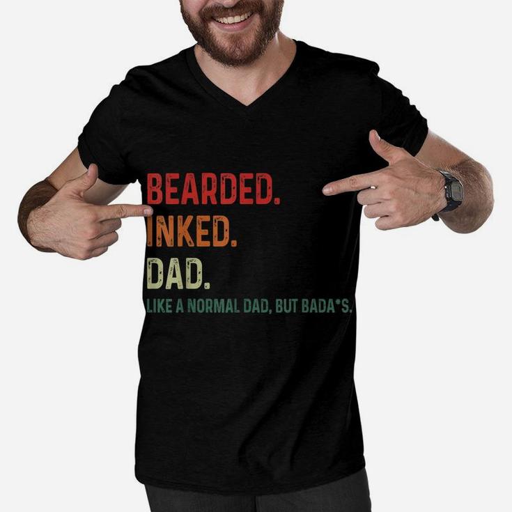 Bearded Inked Dad Funny For Daddy Tattoo Man Father Vintage Men V-Neck Tshirt
