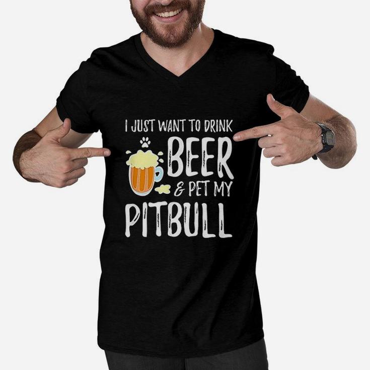 Beer And Pitbull Funny Dog Mom Or Dog Dad Gift Idea Men V-Neck Tshirt