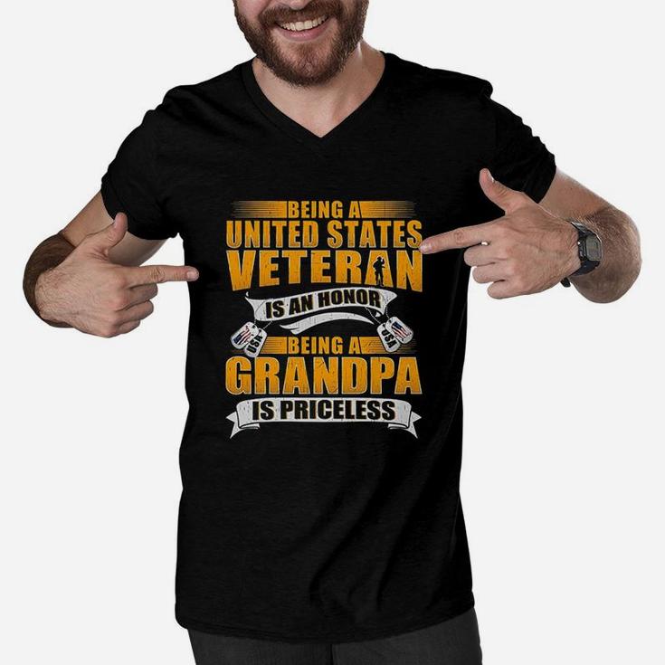 Being A Us Veteran Is An Honor Grandpa Is Priceless Dad Gift Men V-Neck Tshirt