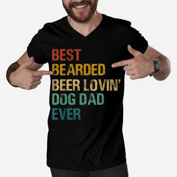 Best Bearded Beer Lovin Dog Dad For Father's Day Dog Owner Men V-Neck Tshirt