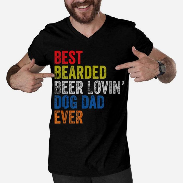 Best Bearded Beer Lovin Dog Dad  Pet Lover Owner Gift Men V-Neck Tshirt