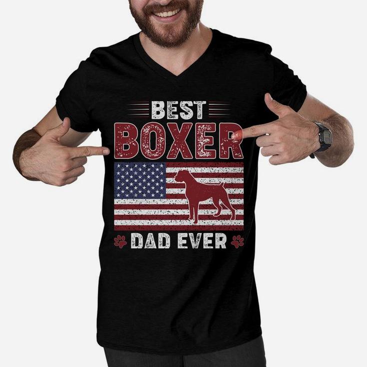 Best Boxer Dad Ever American Flag Dog Dad Men V-Neck Tshirt