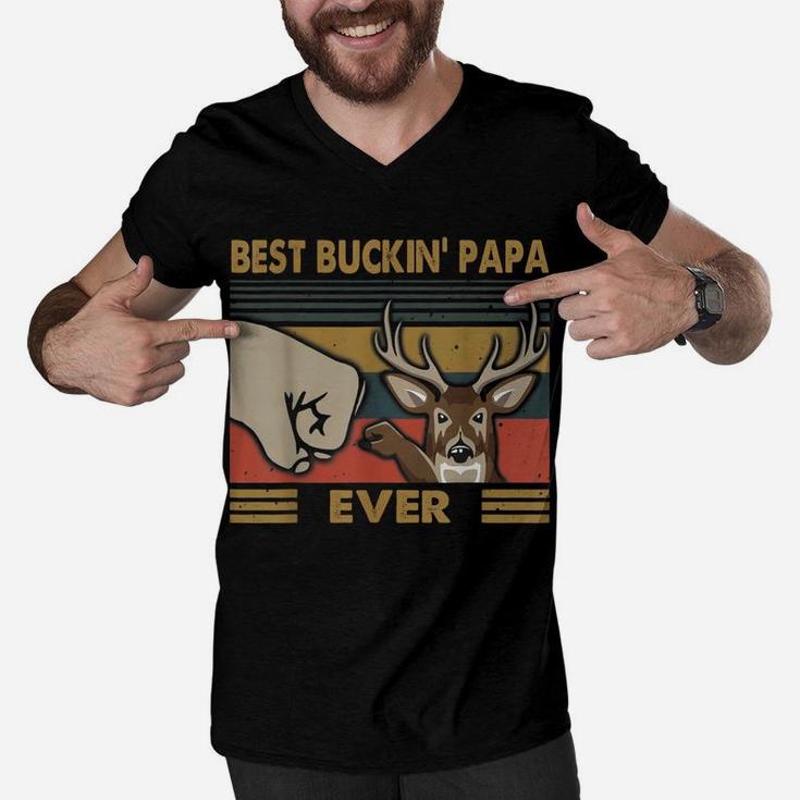 Best Buckin' Papa Ever Deer Hunting Dad Gifts Retro Vintage Men V-Neck Tshirt