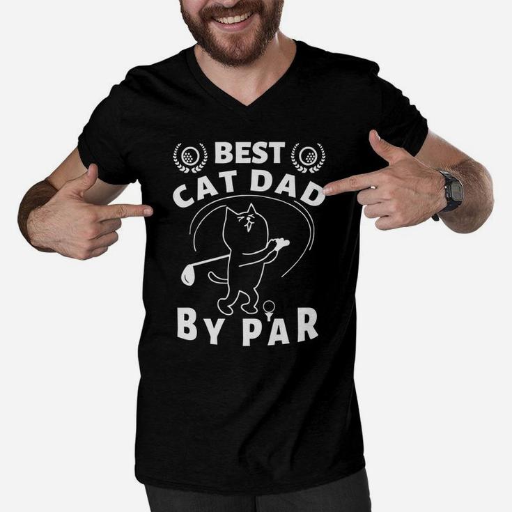 Best Cat Dad By Par Golf Daddy Kitty Lovers Father's Day Pun Men V-Neck Tshirt