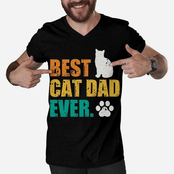Best Cat Dad Ever Cat Lover Pet Owner Retro Vintage Men V-Neck Tshirt