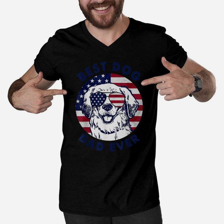 Best Dog Dad Ever American Flag  Gift For Best Father Men V-Neck Tshirt