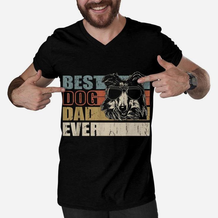 Best Dog Dad Ever Funny Glasses Rough Collie Retro Men V-Neck Tshirt