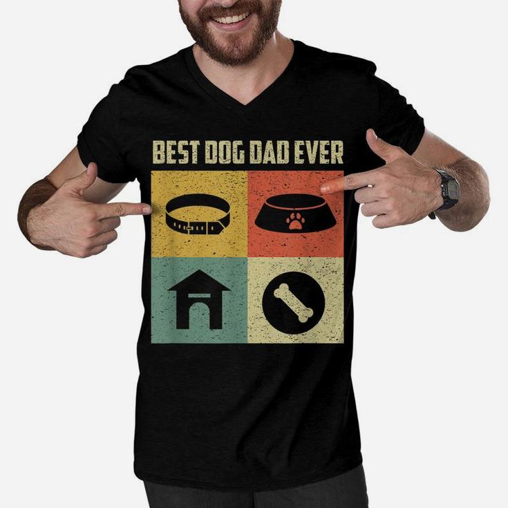 Best Dog Dad Ever Shirt Cool Father's Day Retro Vintage Dog Men V-Neck Tshirt