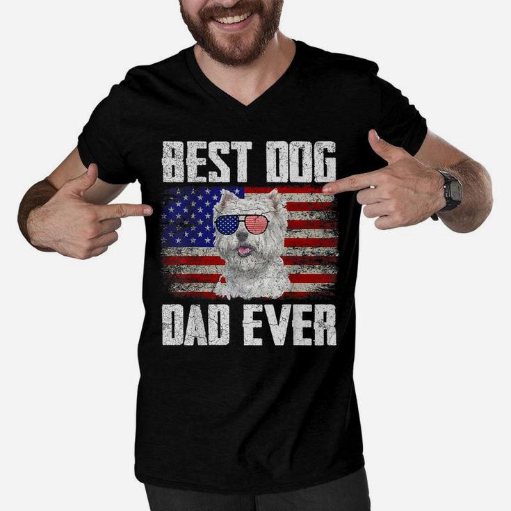 Best Dog Dad Ever Westie American Flag Men V-Neck Tshirt