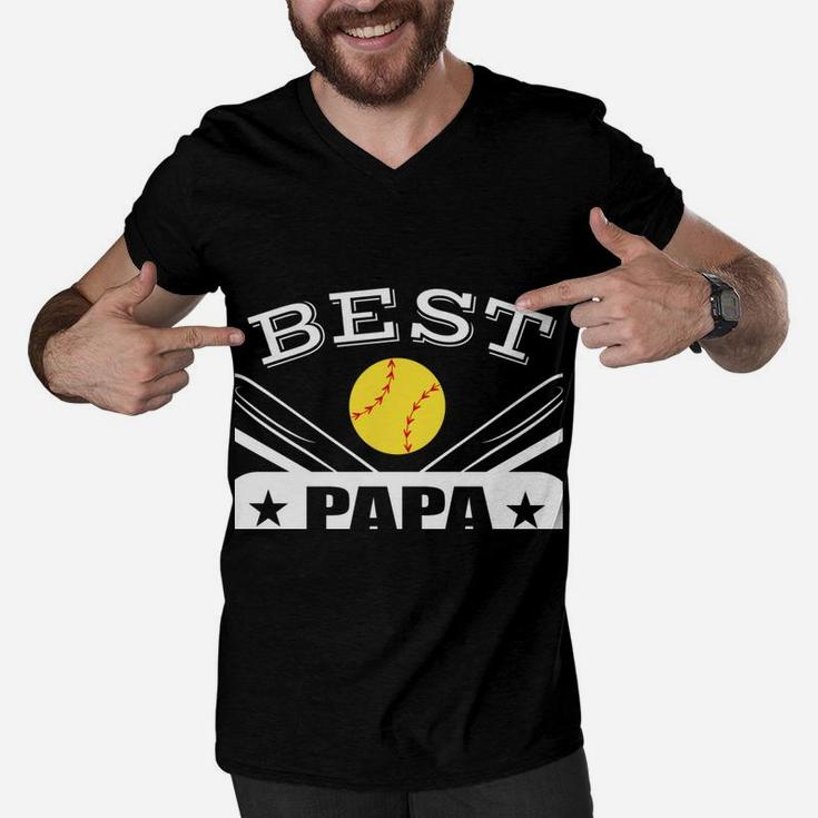 Best Papa Ever Gift For Softball Grandpa Grandfather Men V-Neck Tshirt
