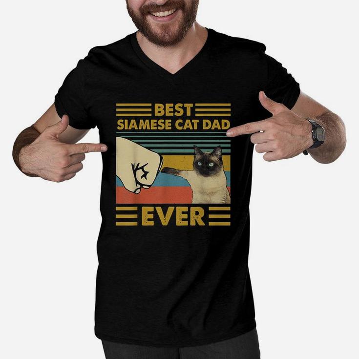 Best Siamese Cat Dad Ever Retro Vintage Sunset Men V-Neck Tshirt