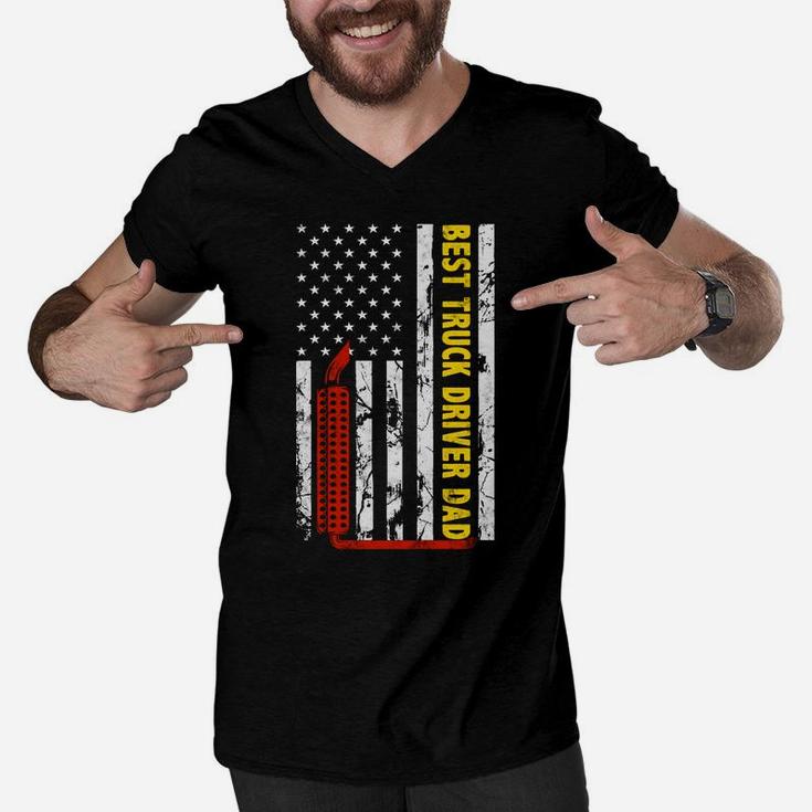 Best Truck Driver Dad Ever Thin Yellow Line American Flag Men V-Neck Tshirt