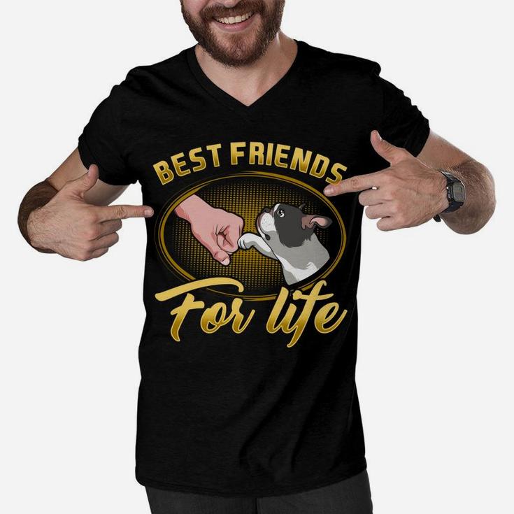 Bestfriends For Life Boston Terrier Dog Mom Dog Dad Funny Men V-Neck Tshirt