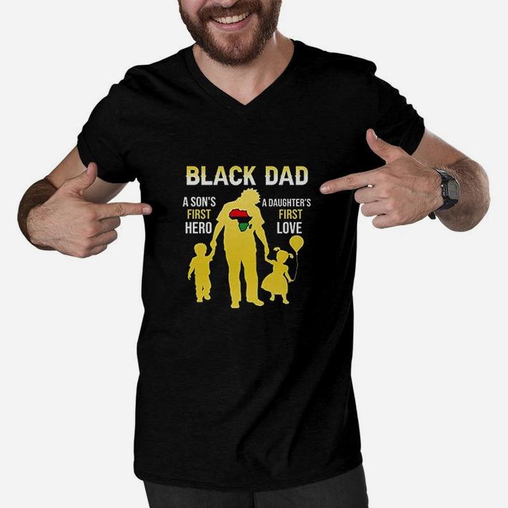 Black Dad A Son's First Hero Men V-Neck Tshirt