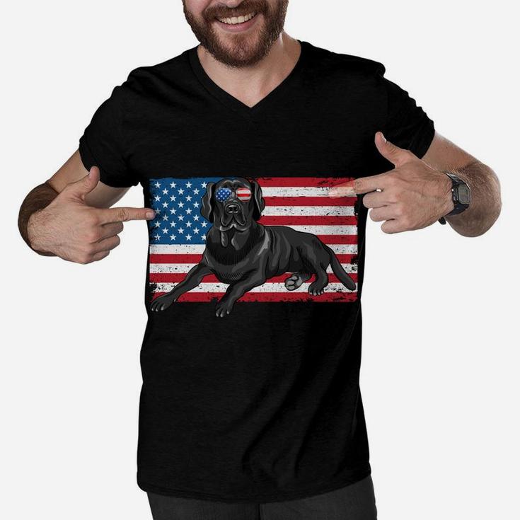 Black Labrador Retriever Black Lab Dad Mom American Flag Dog Men V-Neck Tshirt