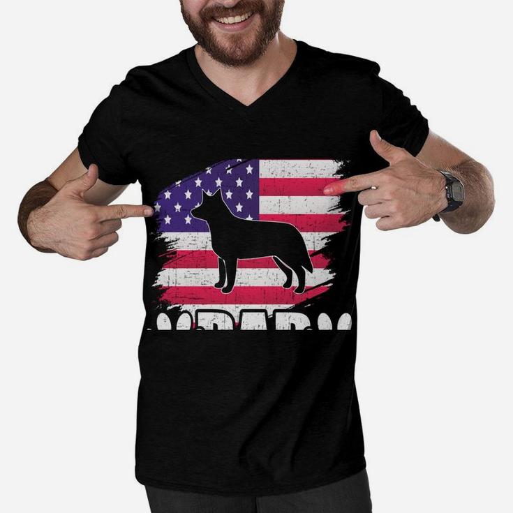 Blue Heeler Dad Dog Lover American Us Flag Sweatshirt Men V-Neck Tshirt