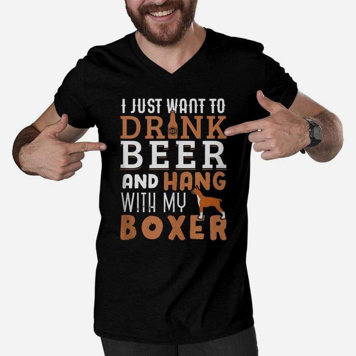 Boxer Dad T Shirt Funny Father's Day Dog Lover Gift Beer Men V-Neck Tshirt