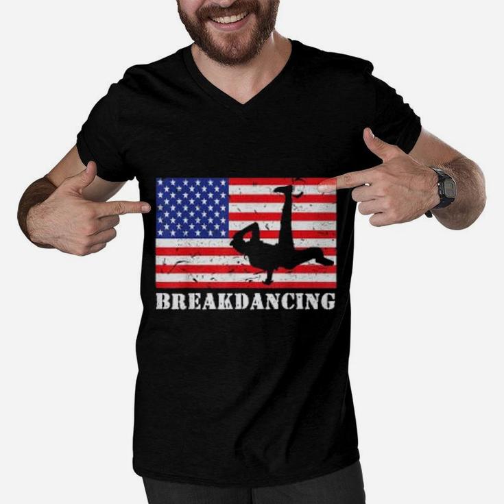 Breakdancing USA American Flag Hobby Gift Men V-Neck Tshirt