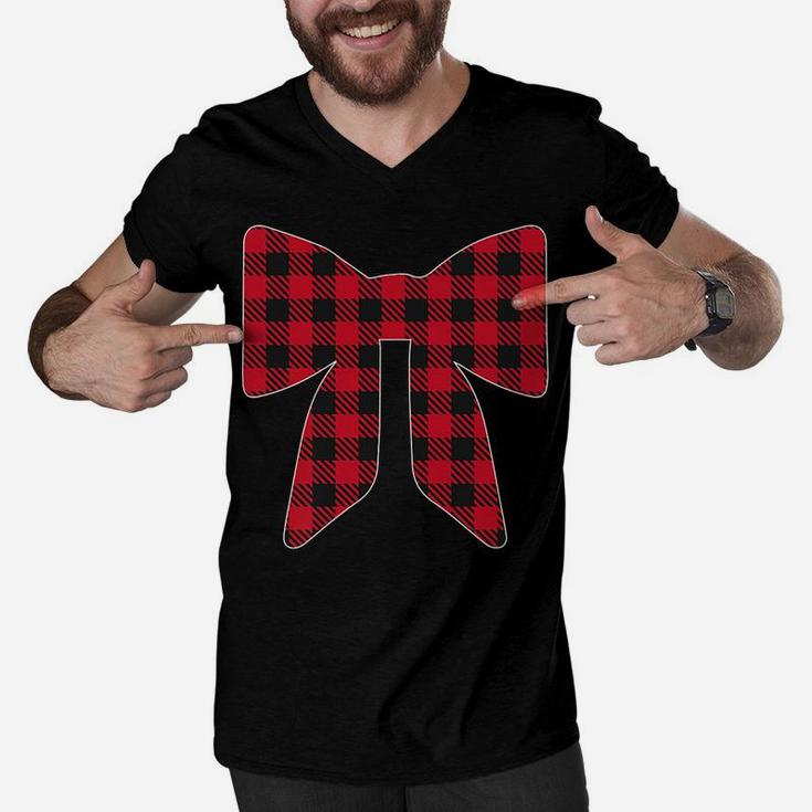 Buffalo Plaid Check Tie Christmas Gift For Men Dad Family Men V-Neck Tshirt