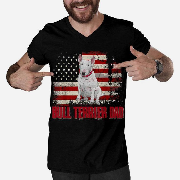 Bull Terrier Dad American Flag 4Th Of July Dog Lovers Men V-Neck Tshirt
