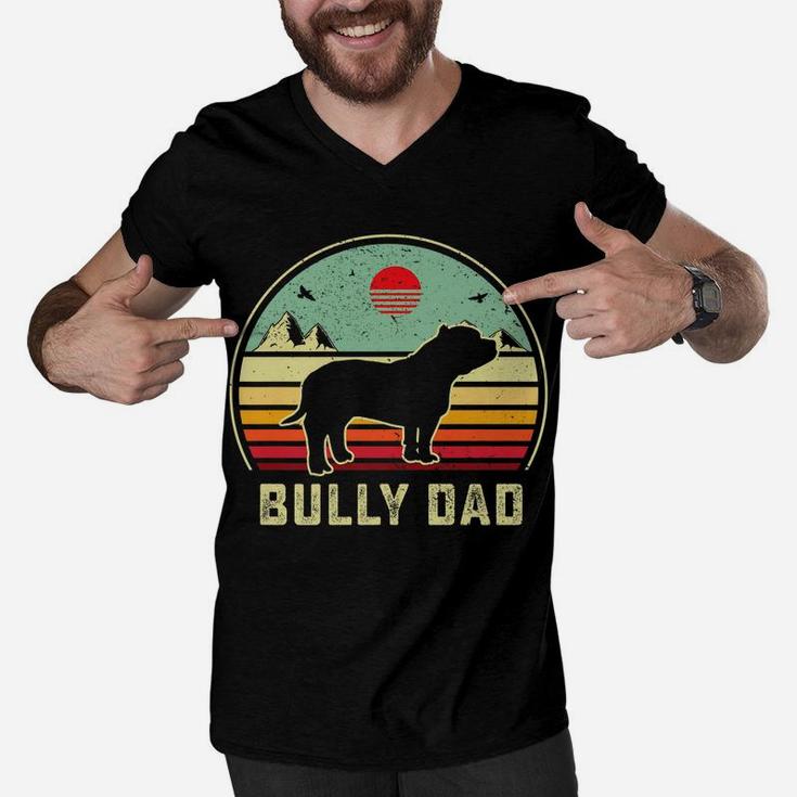 Bully Or Pitbull Dog Owner Daddy- Dad Retro Sunset Men V-Neck Tshirt