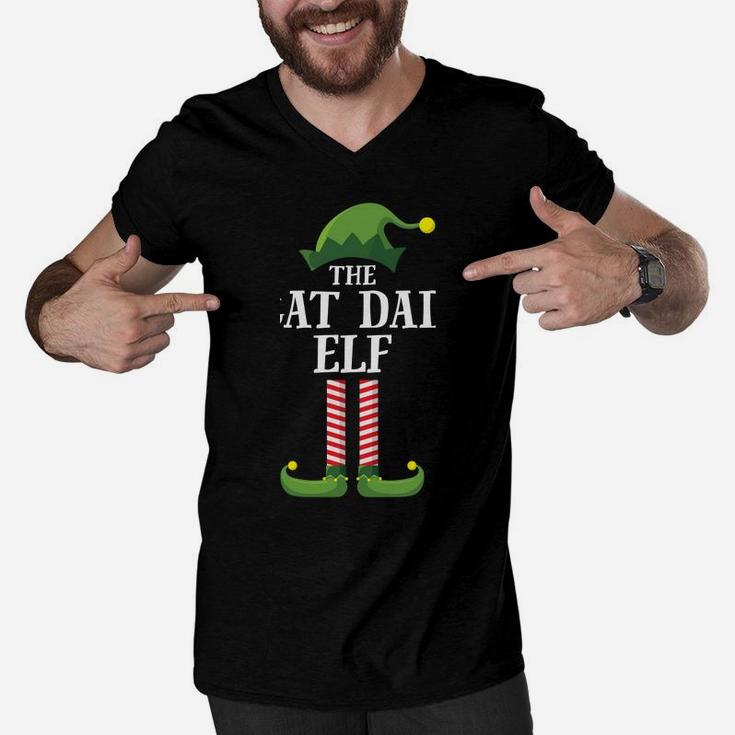 Cat Dad Elf Matching Family Group Christmas Party Pajama Men V-Neck Tshirt