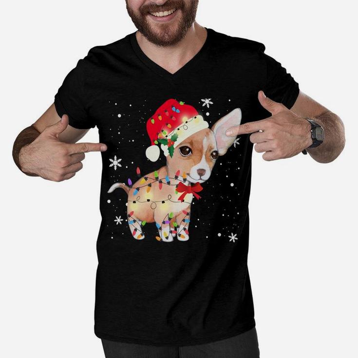 Chihuahua Dog Christmas Light Xmas Mom Dad Gifts Men V-Neck Tshirt