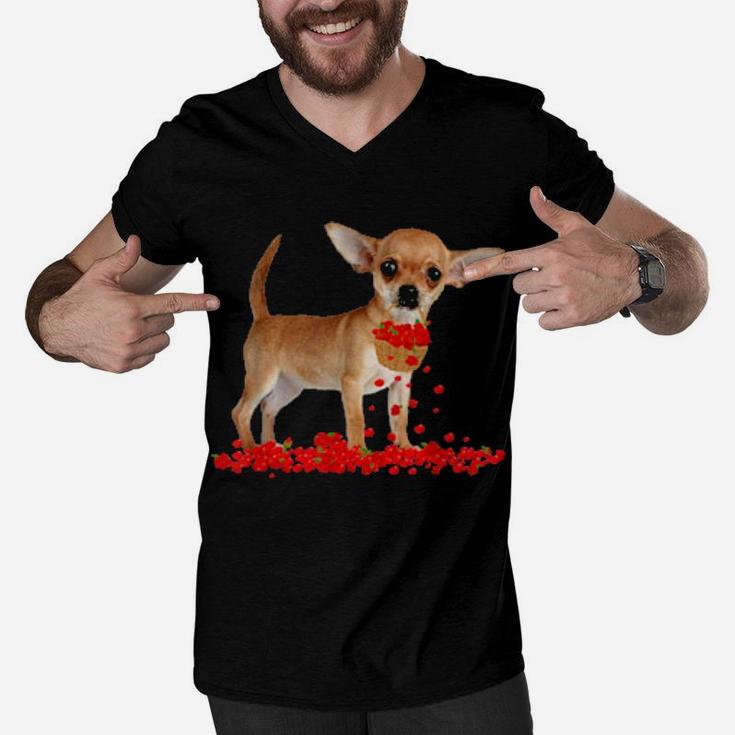 Chihuahua Valentine's Day Dog Dad Dog Mom Flowers Men V-Neck Tshirt