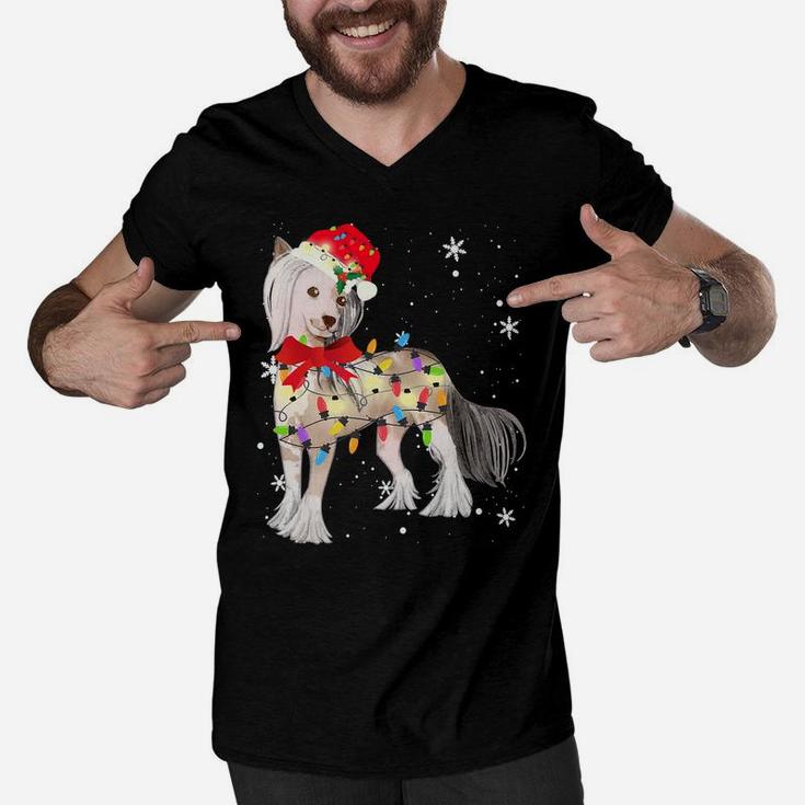 Chinese Crested Dog Christmas Light Xmas Mom Dad Gifts Men V-Neck Tshirt