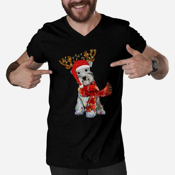 Christmas Lights Schnauzer Dog Lover Dog Dad Dog Mom Sweatshirt Men V-Neck Tshirt