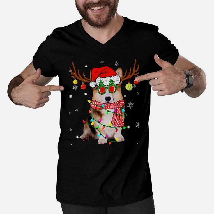 Christmas Pajama Corgi Xmas Lights Dog Dad Mom Sweatshirt Men V-Neck Tshirt