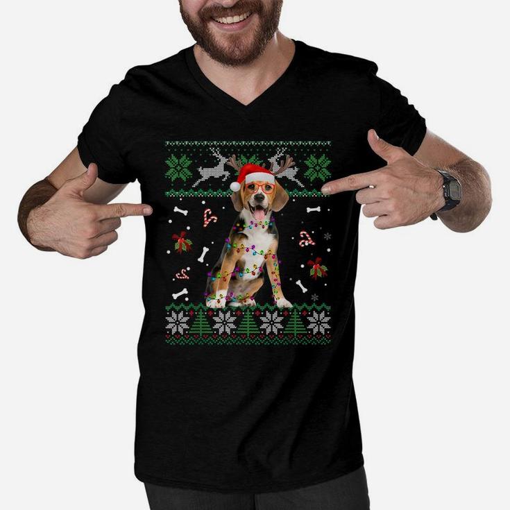 Christmas Tree Beagle Pajama Lights Dog Dad Mom Men V-Neck Tshirt
