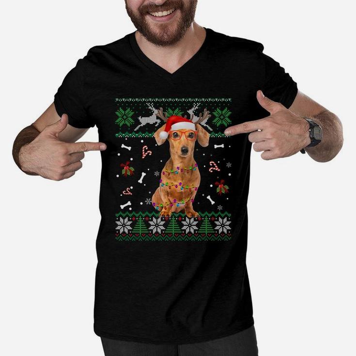 Christmas Tree Dachshund Pajama Lights Dog Dad Mom Sweatshirt Men V-Neck Tshirt
