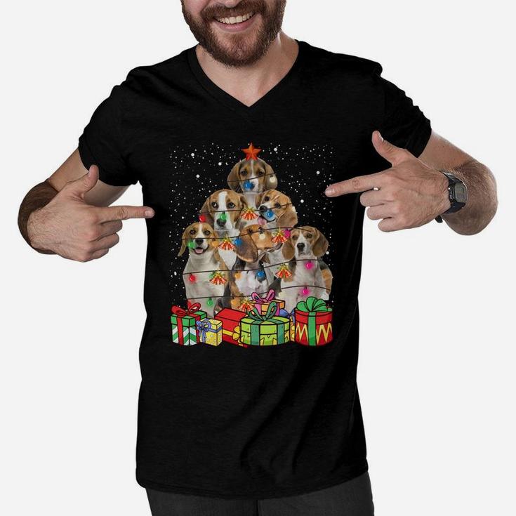 Cute Beagle Dog Christmas Tree Lights Pet Puppy Dad Mom Sweatshirt Men V-Neck Tshirt