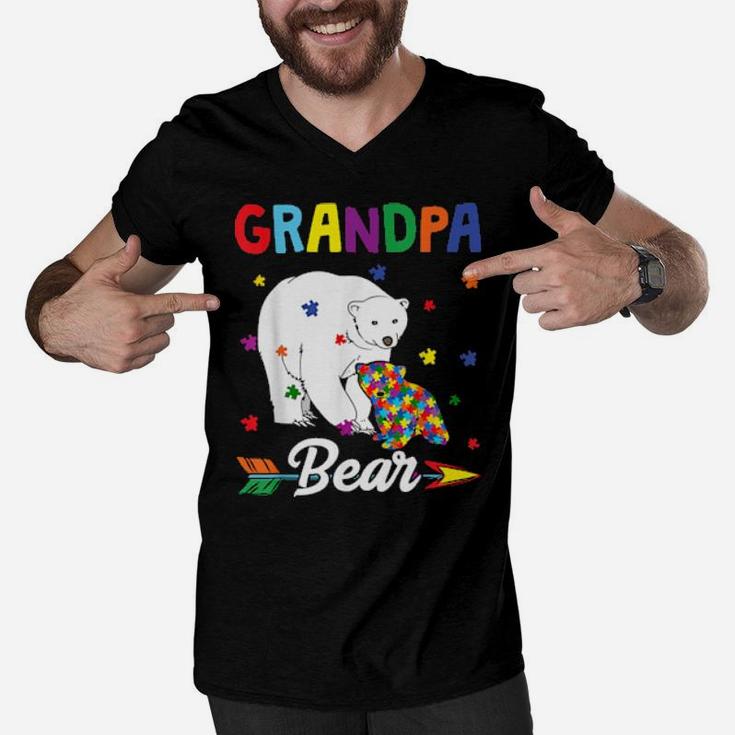 Cute Grandpa Bear Autism Awareness Month Family Men V-Neck Tshirt