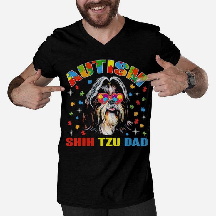Cute Shih Tzu Lover Autism Awareness Dog Dad Men V-Neck Tshirt