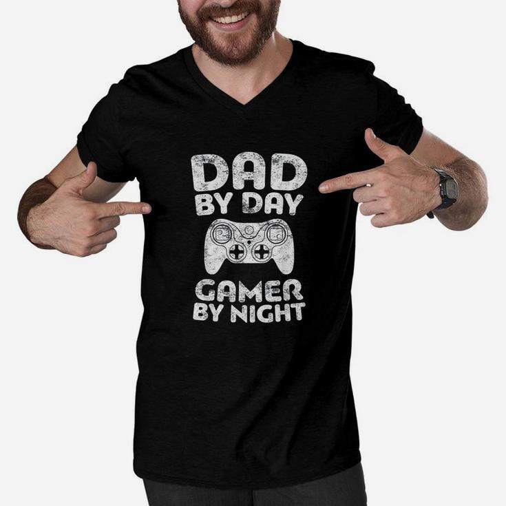 Dad By Day Gamer By Night Funny Gift Men V-Neck Tshirt