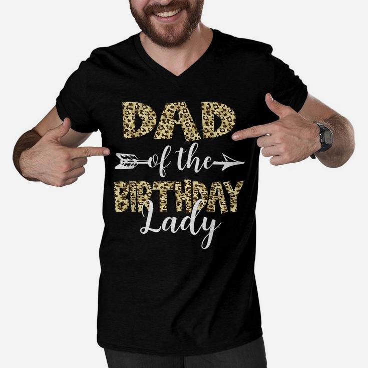 Dad Of The Birthday Lady Girl Leopard Print Party Men V-Neck Tshirt